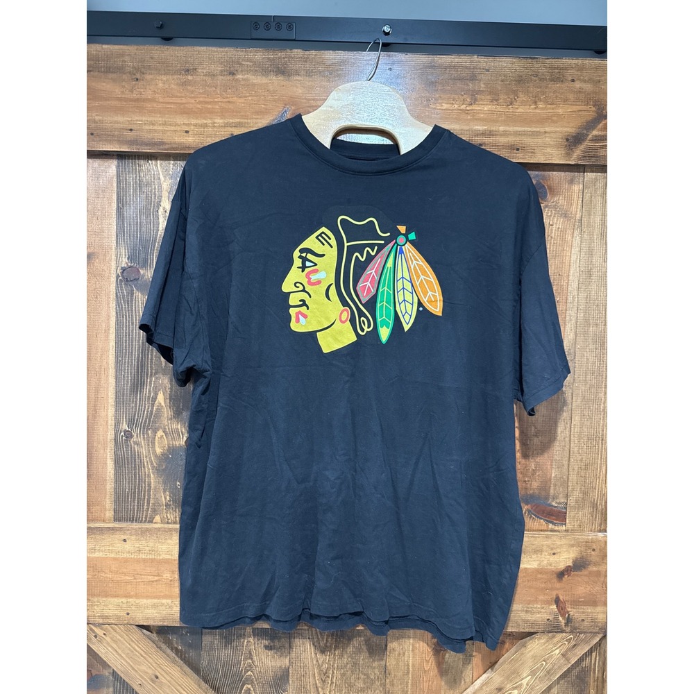 Majestic Chicago Blackhawks Mens 4XL‎ Black Graphic T-Shirt NHL Hockey Tee